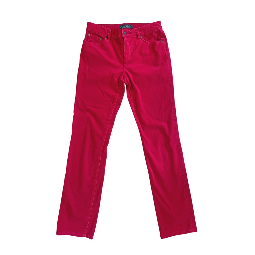 Lauren‎ Ralph Lauren Red Corduroy Pants Classic Straight Leg Size 4 Stretch